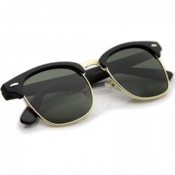 Wayfarer Premium Half Frame Horn Rimmed Sunglasses with Metal Rivets - Matte-rubber Black-gold / Green - C612K5F9KU7 $9.36