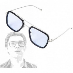 Square Eyewear-Tony Stark Sunglasses Square Metal Frame Men Women - Blue - CD18W5CA7KZ $13.44