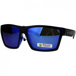 Rectangular Biohazard Mens Color Mirror Sport Black Horn Rim Sunglasses - Blue - C2186H4ZC5M $11.47