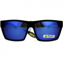 Rectangular Biohazard Mens Color Mirror Sport Black Horn Rim Sunglasses - Blue - C2186H4ZC5M $11.47