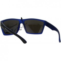 Rectangular Biohazard Mens Color Mirror Sport Black Horn Rim Sunglasses - Blue - C2186H4ZC5M $11.47