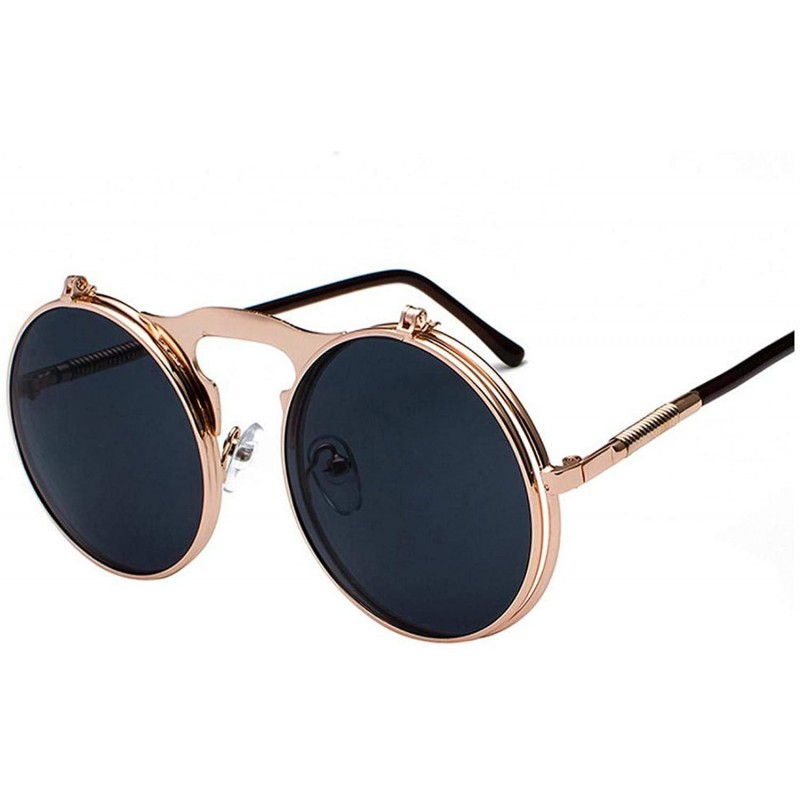 Oval Vintage Steampunk Flip Up Men Sunglasses Women Retro Round Metal Frame Sun Glasses Hinge Curved Legs UV400 - CX199C9Y4U7...