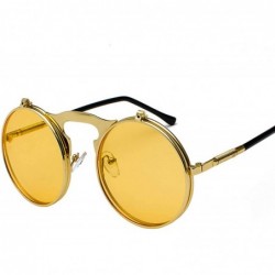Oval Vintage Steampunk Flip Up Men Sunglasses Women Retro Round Metal Frame Sun Glasses Hinge Curved Legs UV400 - CX199C9Y4U7...