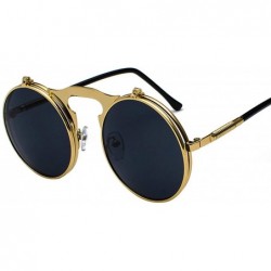 Oval Vintage Steampunk Flip Up Men Sunglasses Women Retro Round Metal Frame Sun Glasses Hinge Curved Legs UV400 - CX199C9Y4U7...