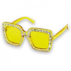 Goggle Oversized Square Frame Bling Rhinestone Crystal Brand Designer Sunglasses For Women 2018 - Yellow - C118TMMN0TG $11.61