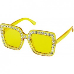 Goggle Oversized Square Frame Bling Rhinestone Crystal Brand Designer Sunglasses For Women 2018 - Yellow - C118TMMN0TG $11.61