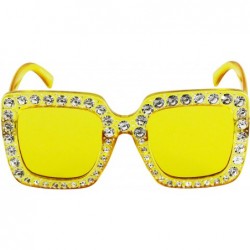 Goggle Oversized Square Frame Bling Rhinestone Crystal Brand Designer Sunglasses For Women 2018 - Yellow - C118TMMN0TG $11.61