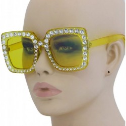 Goggle Oversized Square Frame Bling Rhinestone Crystal Brand Designer Sunglasses For Women 2018 - Yellow - C118TMMN0TG $11.61