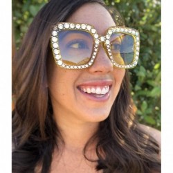 Goggle Oversized Square Frame Bling Rhinestone Crystal Brand Designer Sunglasses For Women 2018 - Yellow - C118TMMN0TG $11.61