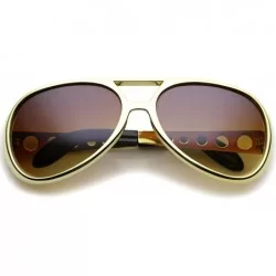 Aviator Large Elvis King Of Rock & Roll Aviator Sunglasses 63mm - Gold / Amber - CZ12N3ZJLKO $11.37