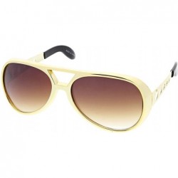 Aviator Large Elvis King Of Rock & Roll Aviator Sunglasses 63mm - Gold / Amber - CZ12N3ZJLKO $11.37