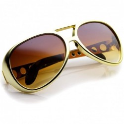 Aviator Large Elvis King Of Rock & Roll Aviator Sunglasses 63mm - Gold / Amber - CZ12N3ZJLKO $11.37