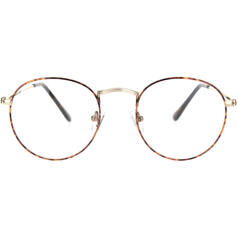 Round Vintage Retro Clear Lens Glasses Unisex Fashion Thin Metal Frame UV 400 - Gold Tortoise - CH192Z8CE5E $8.87