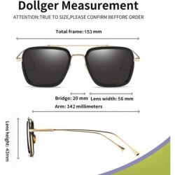 Shield Vintage Aviator Square Sunglasses for Men Women Gold Frame Retro Brand Designer Classic Tony Stark Sunglasses - CQ18R7...