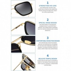 Shield Vintage Aviator Square Sunglasses for Men Women Gold Frame Retro Brand Designer Classic Tony Stark Sunglasses - CQ18R7...