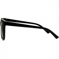 Rectangular Womens Minimal Horned Rim Plastic Eye Brow Trim Sunglasses - Solid Black - CW184QOM6QT $14.96