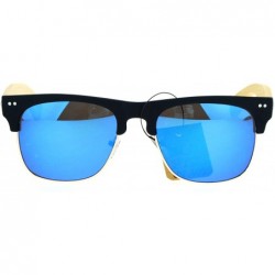 Square Real Bamboo Temple Sunglasses Square Matted Top Mirror Lens UV 400 - Black (Blue Mirror) - CI183Z4OARL $10.08