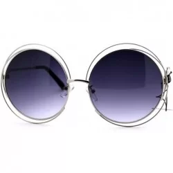 Round Womens Super Oversized Designer Sunglasses Round Circle Wire Metal Frame - Silver - CW125Y2PI5R $19.41