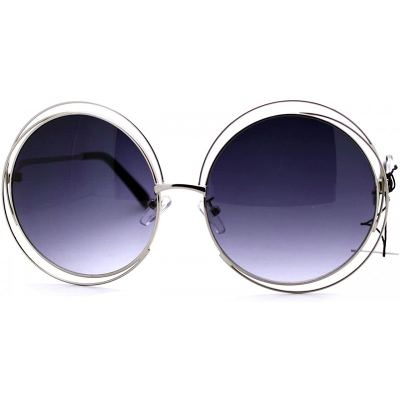 Round Womens Super Oversized Designer Sunglasses Round Circle Wire Metal Frame - Silver - CW125Y2PI5R $12.61
