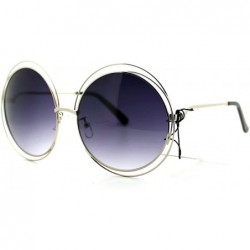 Round Womens Super Oversized Designer Sunglasses Round Circle Wire Metal Frame - Silver - CW125Y2PI5R $12.61