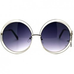 Round Womens Super Oversized Designer Sunglasses Round Circle Wire Metal Frame - Silver - CW125Y2PI5R $12.61