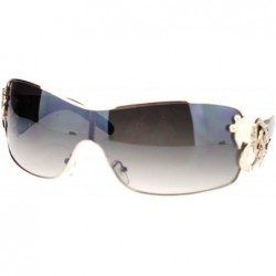 Oversized Womens Coy Metal Jewel Designer Fashion Shield Warp Sunglasses - Black Gold - C211N3BRZNF $23.32