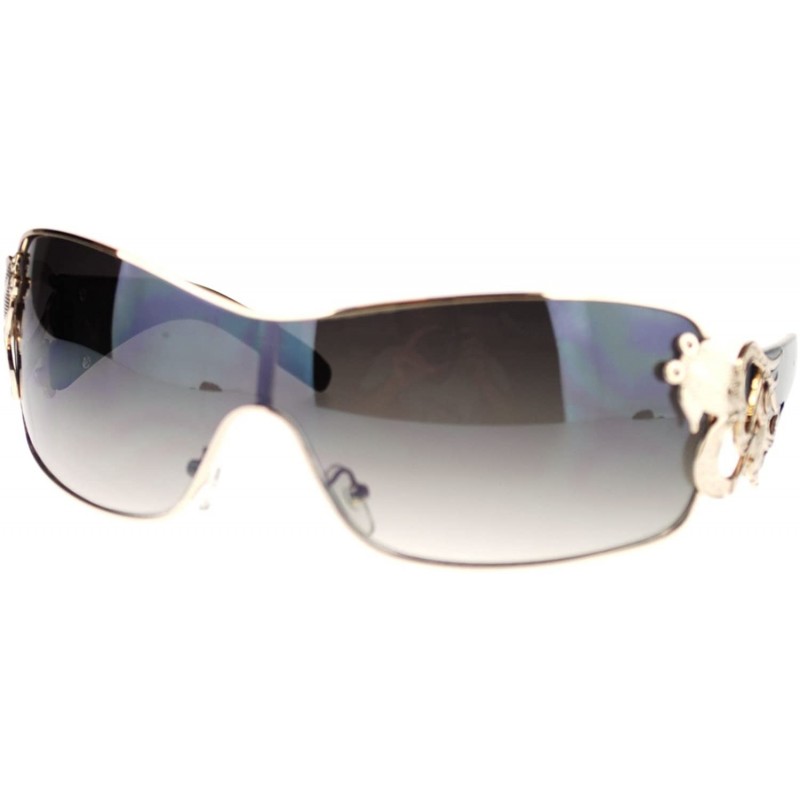 Oversized Womens Coy Metal Jewel Designer Fashion Shield Warp Sunglasses - Black Gold - C211N3BRZNF $15.03