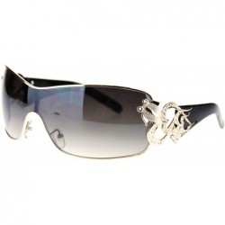 Oversized Womens Coy Metal Jewel Designer Fashion Shield Warp Sunglasses - Black Gold - C211N3BRZNF $15.03