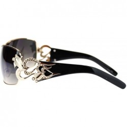 Oversized Womens Coy Metal Jewel Designer Fashion Shield Warp Sunglasses - Black Gold - C211N3BRZNF $15.03