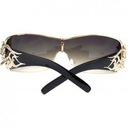 Oversized Womens Coy Metal Jewel Designer Fashion Shield Warp Sunglasses - Black Gold - C211N3BRZNF $15.03