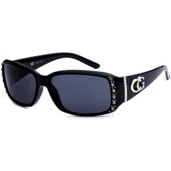 Rectangular CG Eyewear Medium Retangle Shape Rhinestone Sunglasses for Women Black - Black - CI180OQ3XK0 $20.64