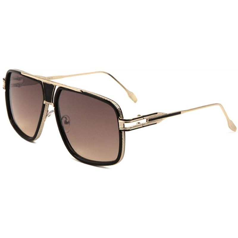 Aviator Art Deco Metal Cut Out Modern Square Aviator Sunglasses - Brown - CF190K7KMY7 $16.81