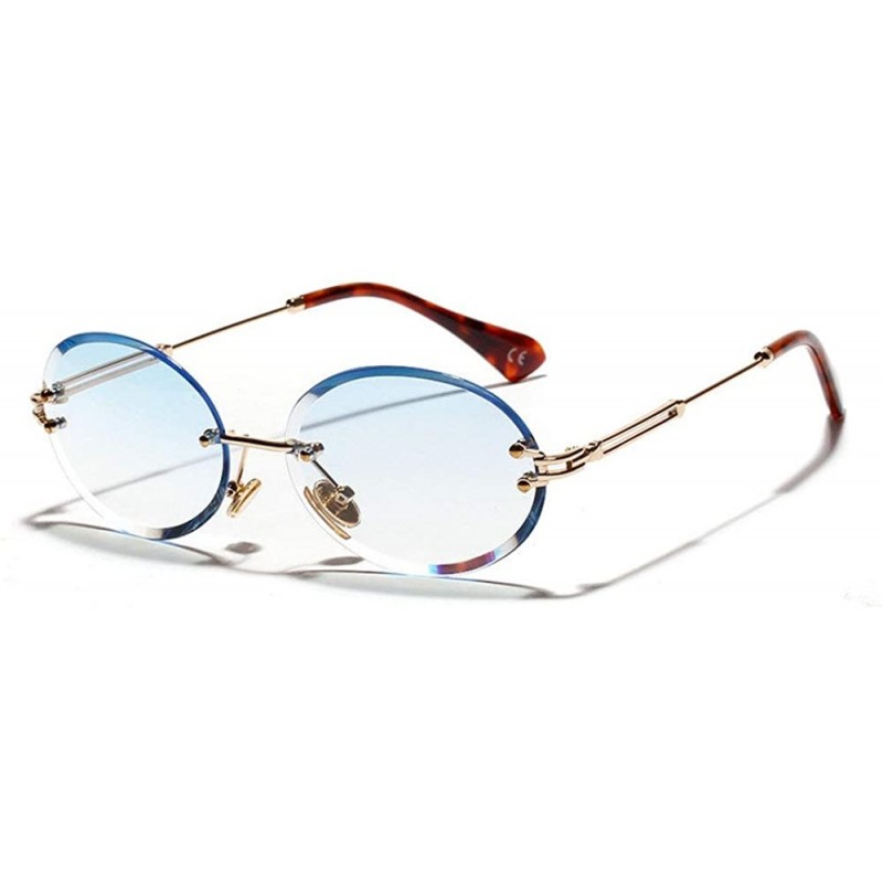 Oval 2019 New Fashion Oval Rimless Diamond Cut Edge Women Sunglasses - Blue - CU18HC6CR8M $13.66