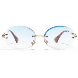 Oval 2019 New Fashion Oval Rimless Diamond Cut Edge Women Sunglasses - Blue - CU18HC6CR8M $13.66