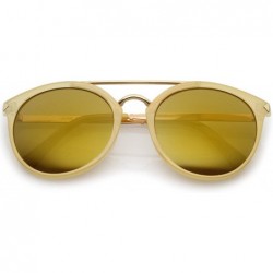 Aviator Modern Double Bridge Colored Mirror Lens Round Aviator Sunglasses 57mm - Nude-gold / Gold Mirror - CA12O8IKXYZ $8.32