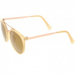 Aviator Modern Double Bridge Colored Mirror Lens Round Aviator Sunglasses 57mm - Nude-gold / Gold Mirror - CA12O8IKXYZ $8.32