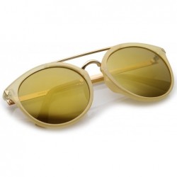 Aviator Modern Double Bridge Colored Mirror Lens Round Aviator Sunglasses 57mm - Nude-gold / Gold Mirror - CA12O8IKXYZ $8.32