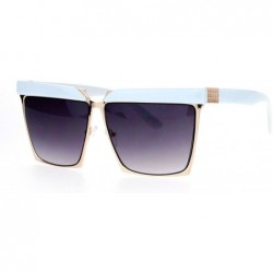 Rectangular Diva Luxury Eye Brow Rectangular Mob Stud Jewel Sunglasses - Gold White - CU12DI9C261 $23.07