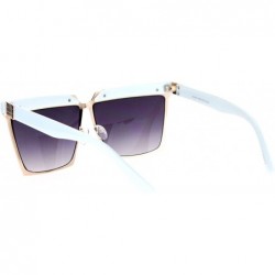 Rectangular Diva Luxury Eye Brow Rectangular Mob Stud Jewel Sunglasses - Gold White - CU12DI9C261 $12.47