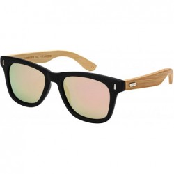 Square Wood Bamboo Horned Rim Polarized Sunglasses for Men Women With Color Mirror Lens - CK18QINUDS0 $16.73