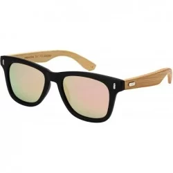 Square Wood Bamboo Horned Rim Polarized Sunglasses for Men Women With Color Mirror Lens - CK18QINUDS0 $26.15