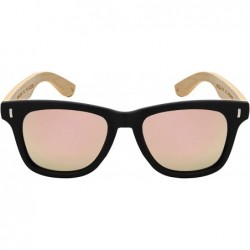 Square Wood Bamboo Horned Rim Polarized Sunglasses for Men Women With Color Mirror Lens - CK18QINUDS0 $16.73