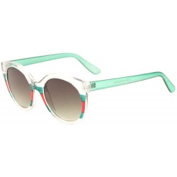 Round Three Color Line Crystal Round Cat Eye Sunglasses - Clear Green - C91983I66CS $11.15