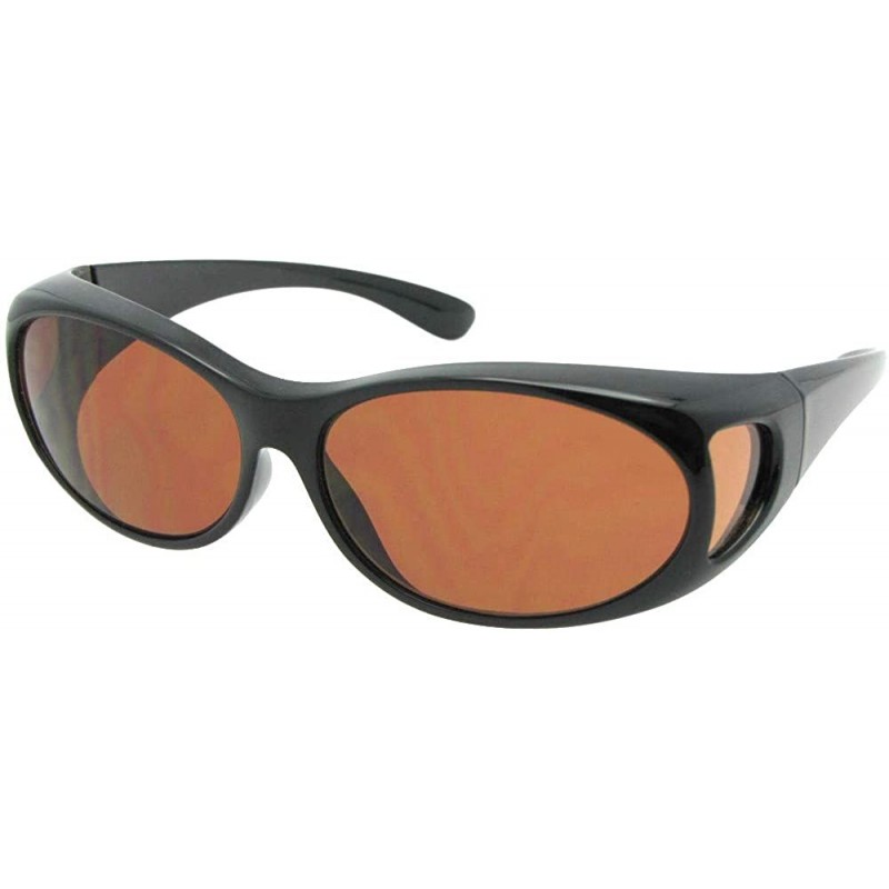 Wrap Small Non Polarized Sunglasses Over Glasses F3 - Black -Non Polarized Amber Lenses - CG18ECRWMLZ $13.41