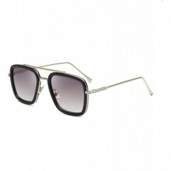 Square Retro Aviator Square Sunglasses for Men Women Metal Frame Gradient Flat Lens Tony Stark Sunglasses - CB18YHKOU8D $21.31