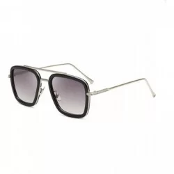 Square Retro Aviator Square Sunglasses for Men Women Metal Frame Gradient Flat Lens Tony Stark Sunglasses - CB18YHKOU8D $18.80