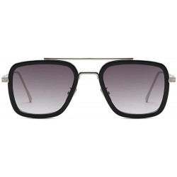 Square Retro Aviator Square Sunglasses for Men Women Metal Frame Gradient Flat Lens Tony Stark Sunglasses - CB18YHKOU8D $10.03