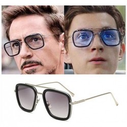 Square Retro Aviator Square Sunglasses for Men Women Metal Frame Gradient Flat Lens Tony Stark Sunglasses - CB18YHKOU8D $10.03