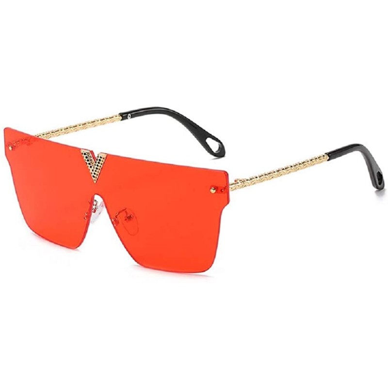 Oversized 2020 Fashion Women Rimless Oversized Sunglasses Retro Vintage One Piece Sun Glasses For Traveling Eyewear UV400 - C...
