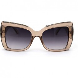 Butterfly Womens Nugget Stud Glitter Thick Plastic Butterfly Sunglasses - Clear Beige Smoke - CI18YX8AYR3 $23.31